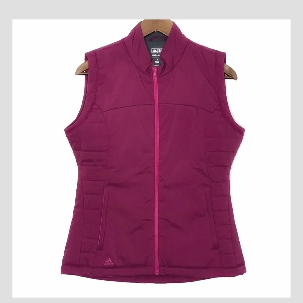 Adidas Clima Warm Down Fleece Lined Vest Zip Front Zip Pockets Wine Berry Pink